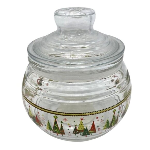 Vintage Kig Clear Glass Christmas Jar With Lid & Festive Tree Design - Picture 2 of 13